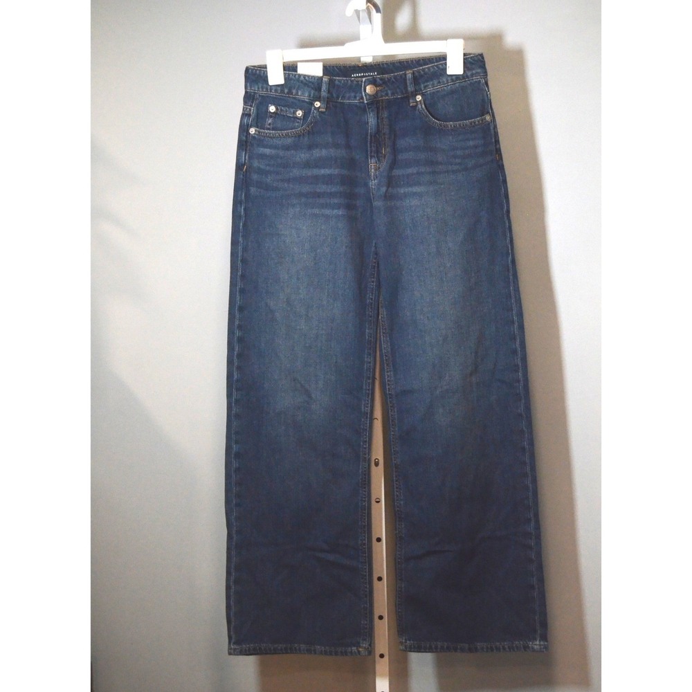 NWT Aeropostale Dark Wash Baggy Wide Leg Mid-Rise Denim Jeans Minimalist Size 6